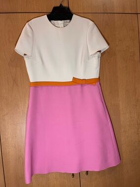 Valentino White, Pink and Orange Colorblock Short Sleeve Dress